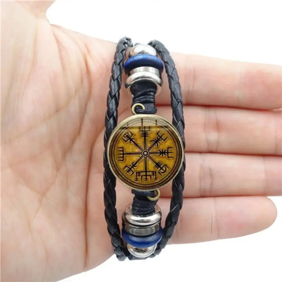 Pulsera Para Hombre Manilla Cuero Brújula Vikinga Vegvisir 20