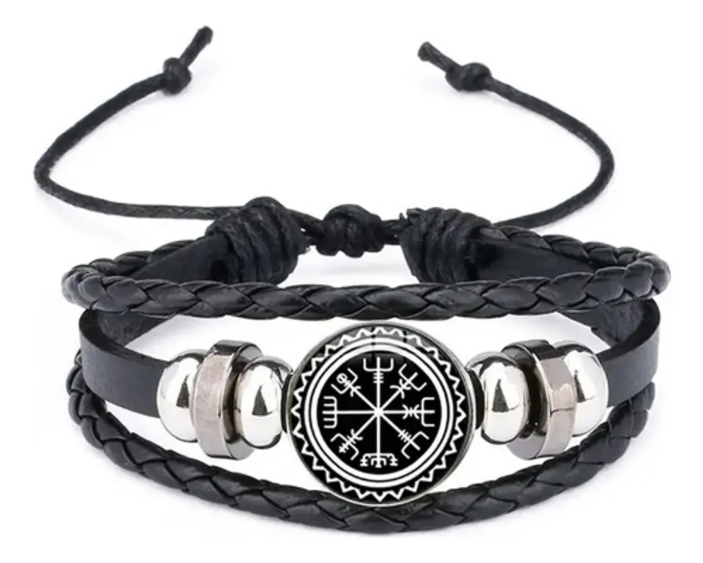 Pulsera Para Hombre Manilla Cuero Brújula Vikinga Vegvisir 23