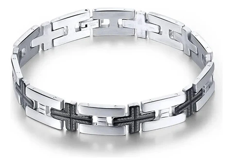Pulsera Para Hombre De Acero Inoxidable Con Eslabón Cruces