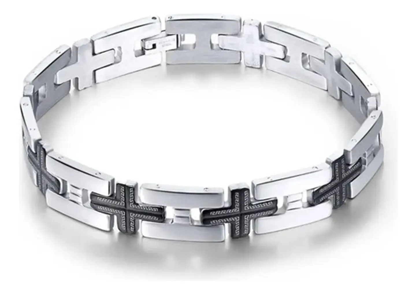 Pulsera Para Hombre De Acero Inoxidable Con Eslabón Cruces 1
