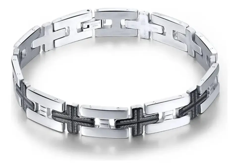 Pulsera Para Hombre De Acero Inoxidable Con Eslabón Cruces 1