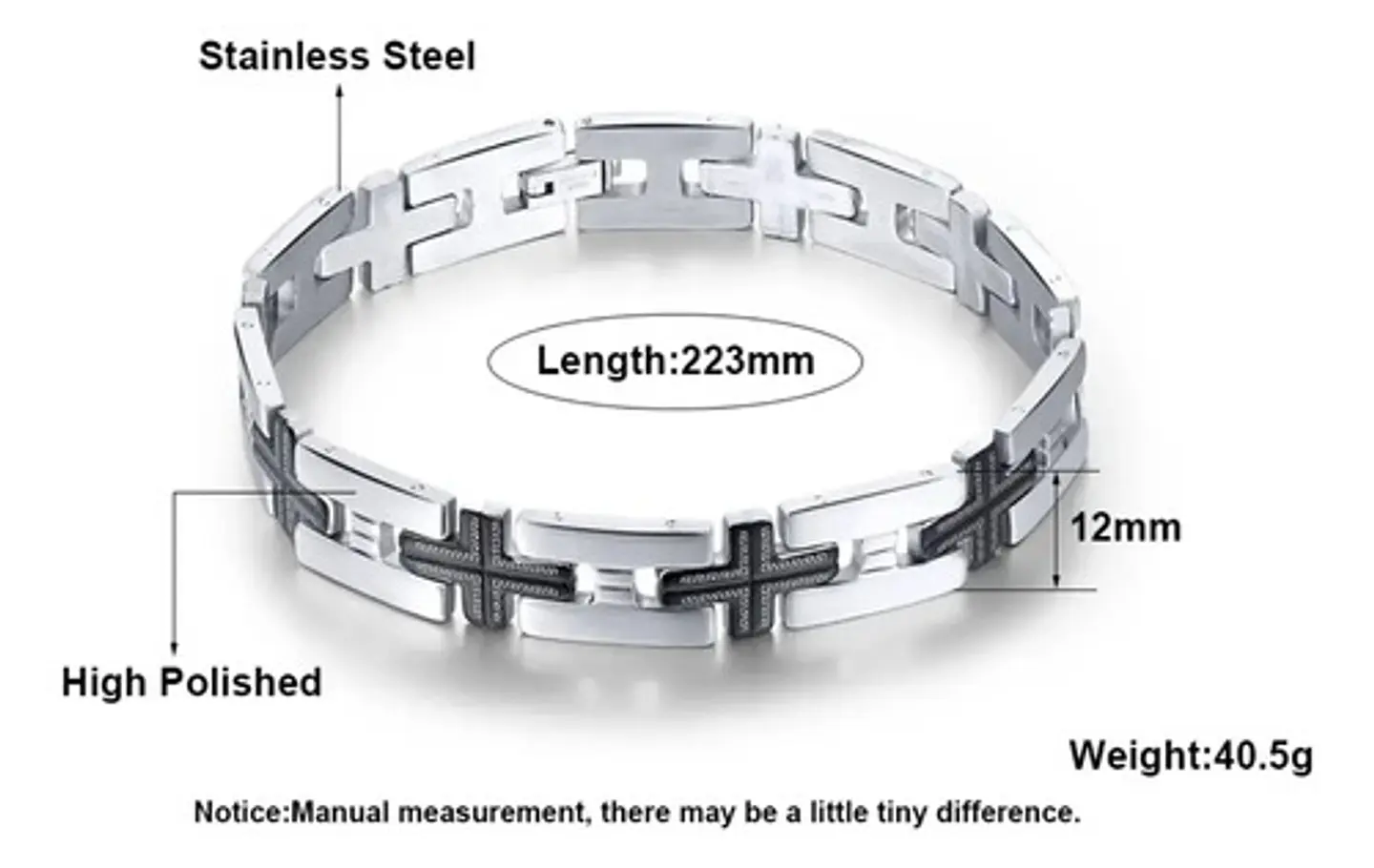 Pulsera Para Hombre De Acero Inoxidable Con Eslabón Cruces 2