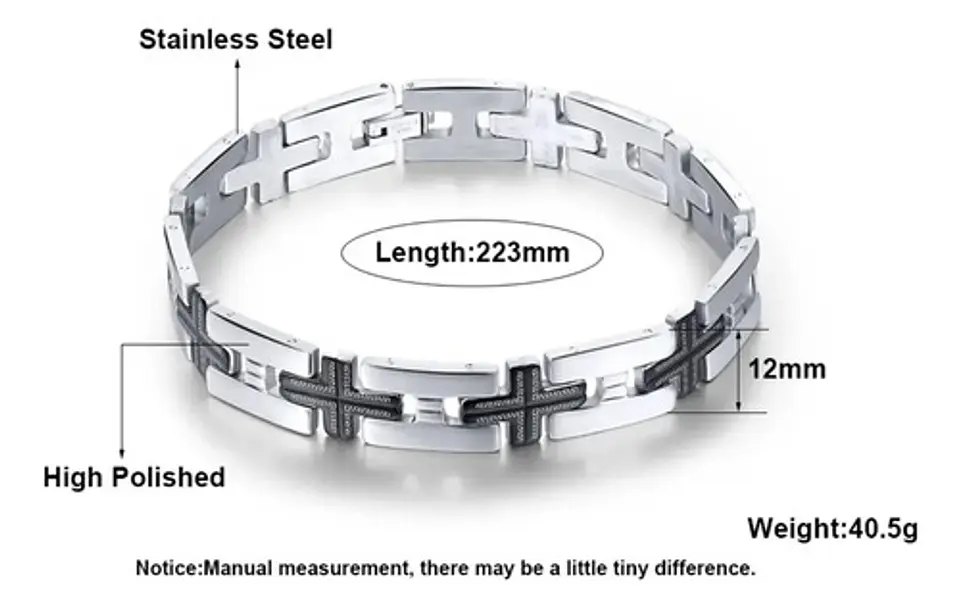 Pulsera Para Hombre De Acero Inoxidable Con Eslabón Cruces 2