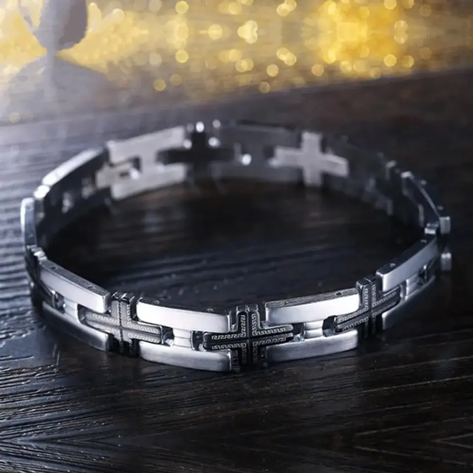 Pulsera Para Hombre De Acero Inoxidable Con Eslabón Cruces 3