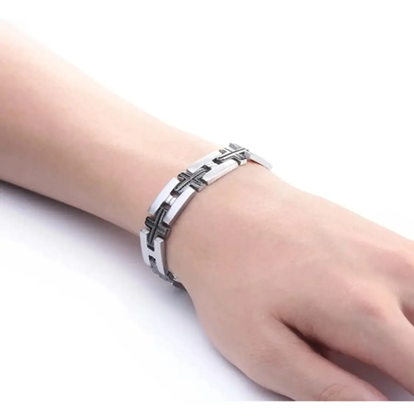 Pulsera Para Hombre De Acero Inoxidable Con Eslabón Cruces 6