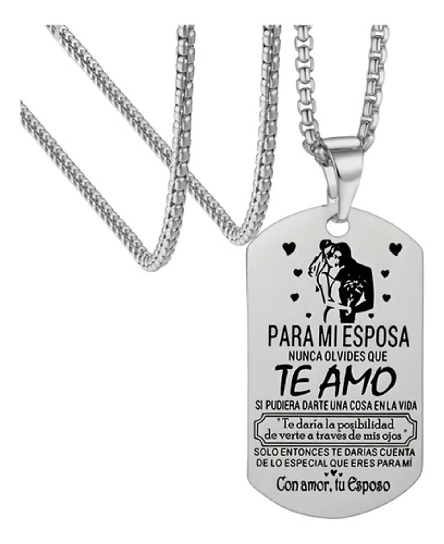 Collar Mujer Con Dije Placa Para Mi Esposa Acero Color Plata 1