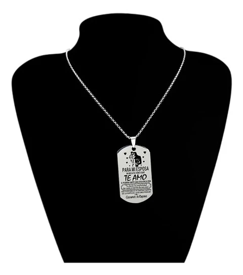 Collar Mujer Con Dije Placa Para Mi Esposa Acero Color Plata