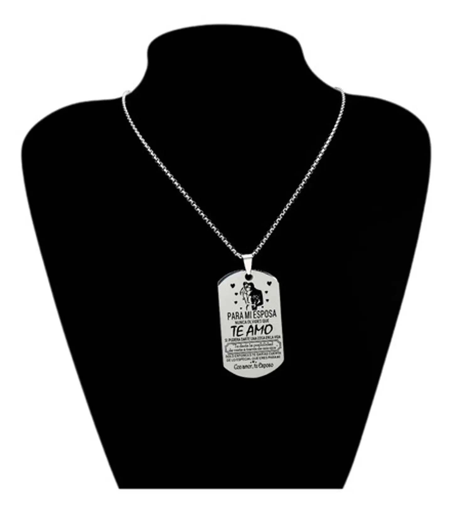 Collar Mujer Con Dije Placa Para Mi Esposa Acero Color Plata 2