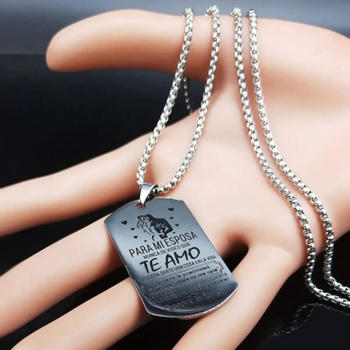 Collar Mujer Con Dije Placa Para Mi Esposa Acero Color Plata 3