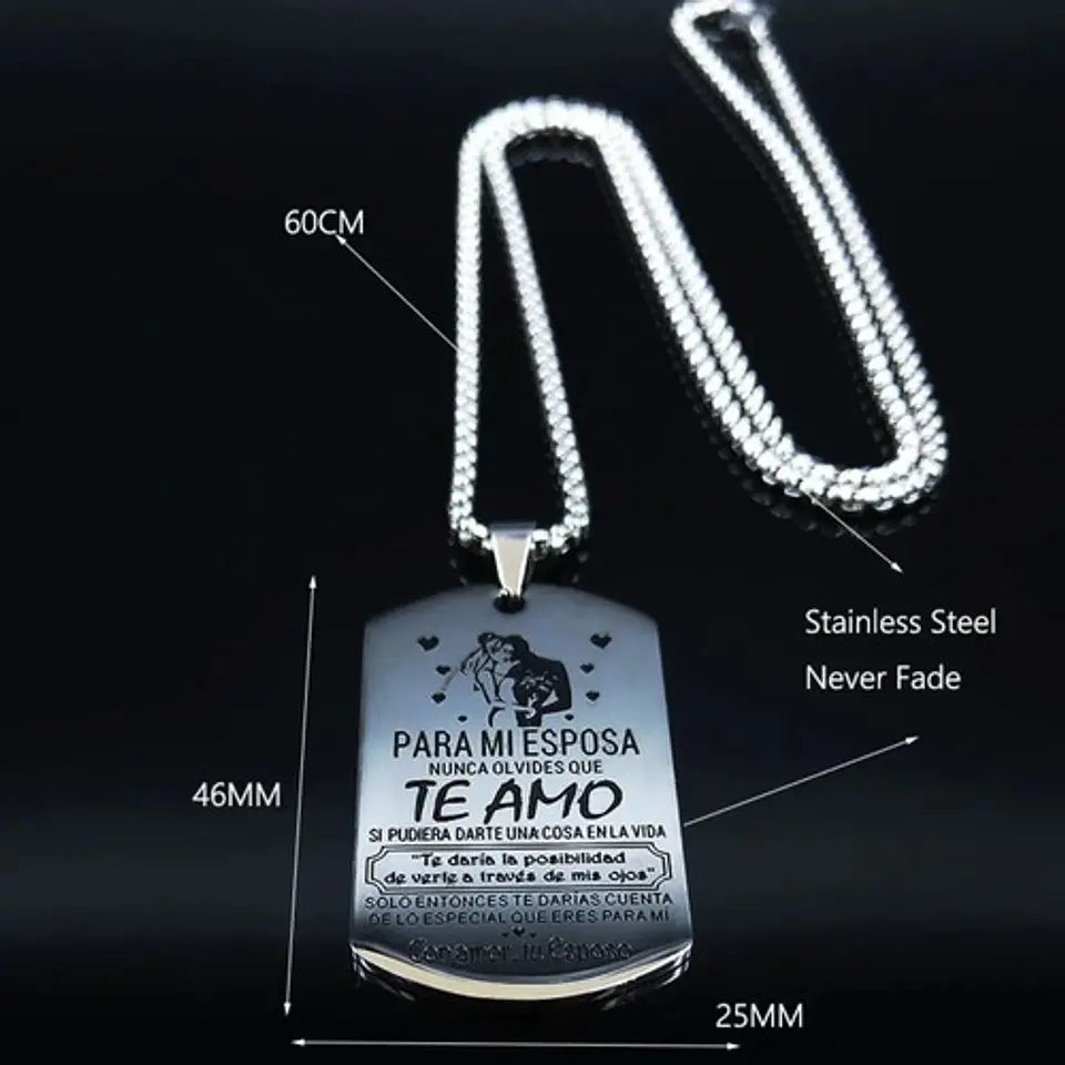 Collar Mujer Con Dije Placa Para Mi Esposa Acero Color Plata 4
