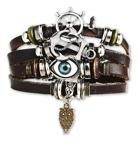 Pulsera Manilla Hombre Y Mujer De Cuero Con Ojo Turco Ancla 