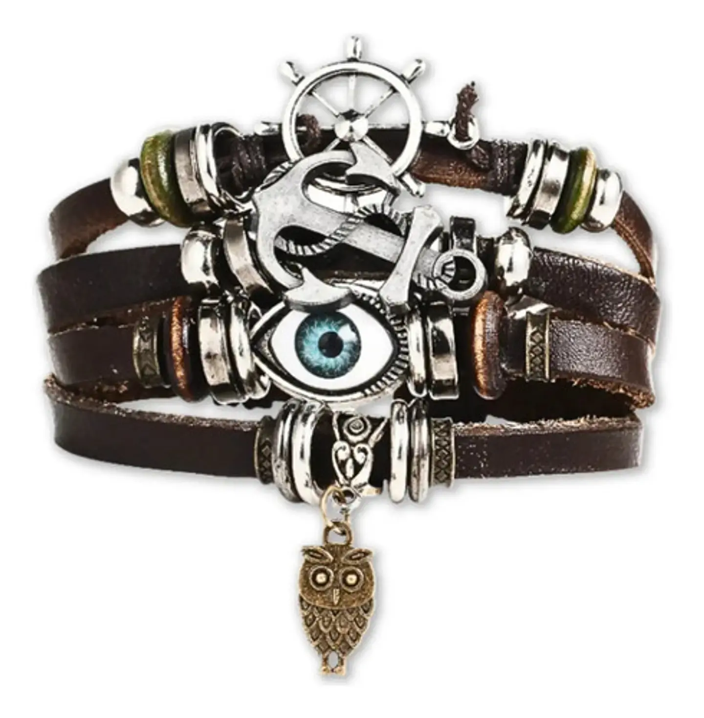 Pulsera Manilla Hombre Y Mujer De Cuero Con Ojo Turco Ancla  1