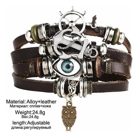 Pulsera Manilla Hombre Y Mujer De Cuero Con Ojo Turco Ancla 