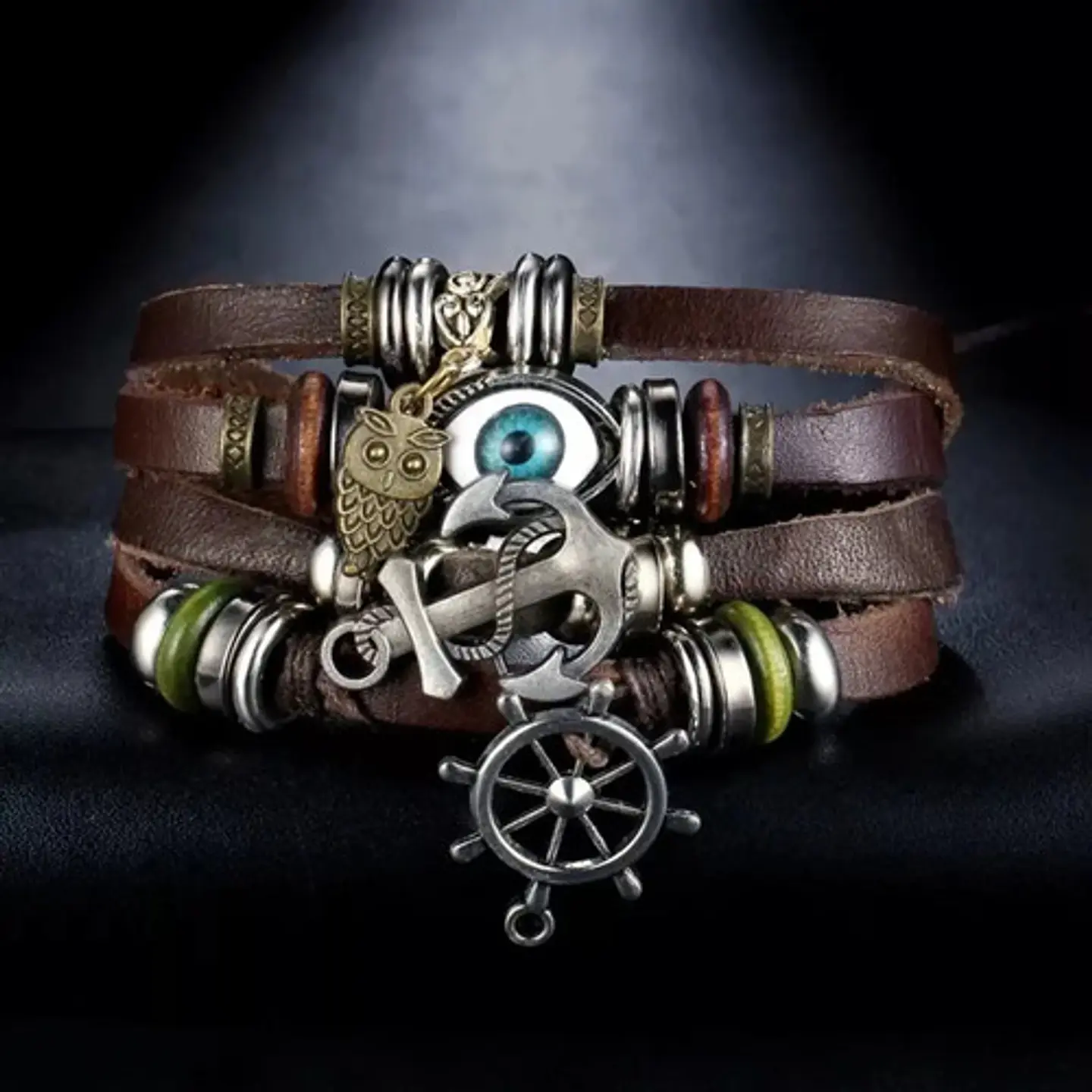 Pulsera Manilla Hombre Y Mujer De Cuero Con Ojo Turco Ancla  6