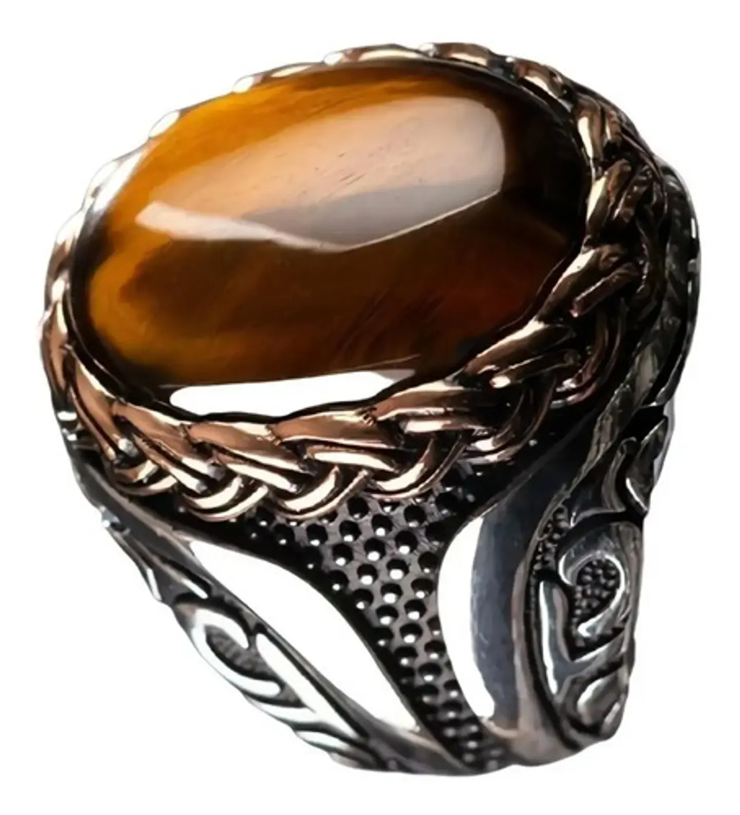 Anillo Turco Para Hombre Y Mujer Con Piedra Ojo De Tigre  1