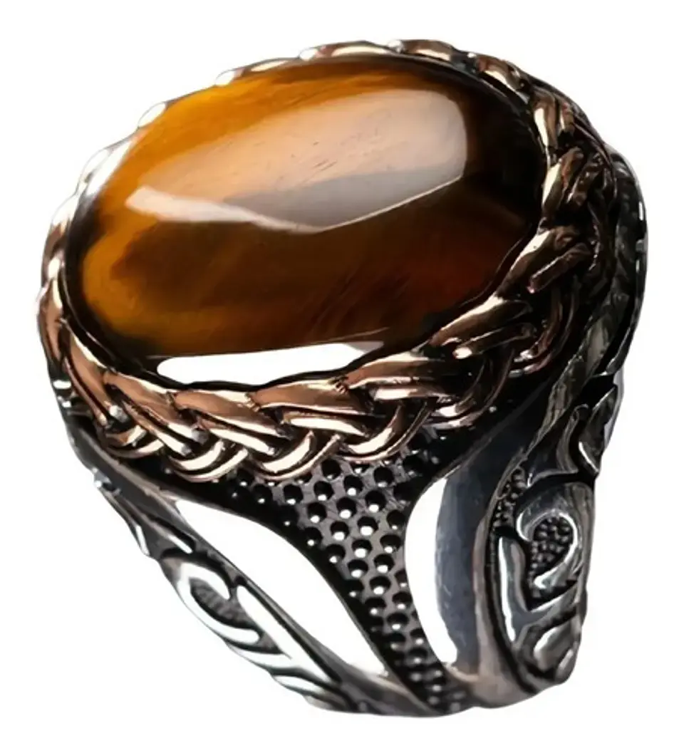 Anillo Turco Para Hombre Y Mujer Con Piedra Ojo De Tigre  1