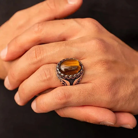 Anillo Turco Para Hombre Y Mujer Con Piedra Ojo De Tigre 
