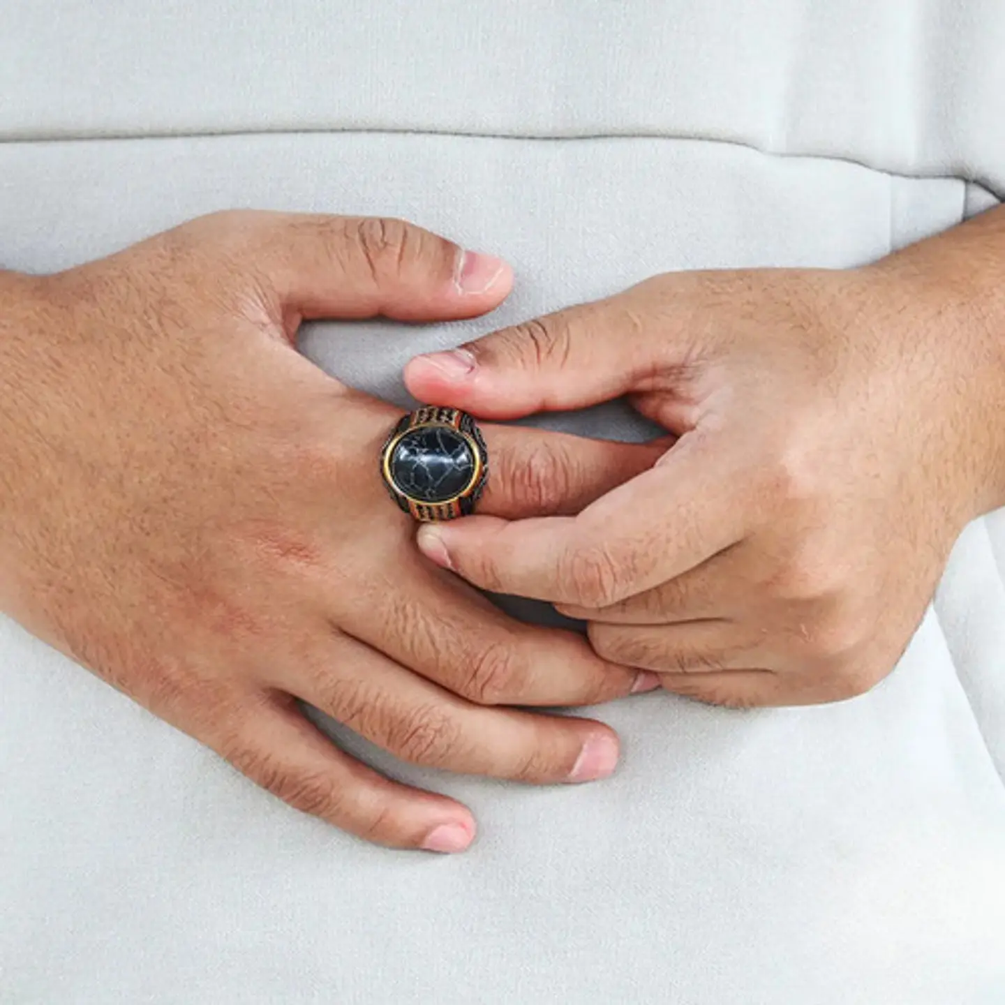 Anillo Gótico Para Hombre Con Piedra Negra Retro Moderno Cz 7
