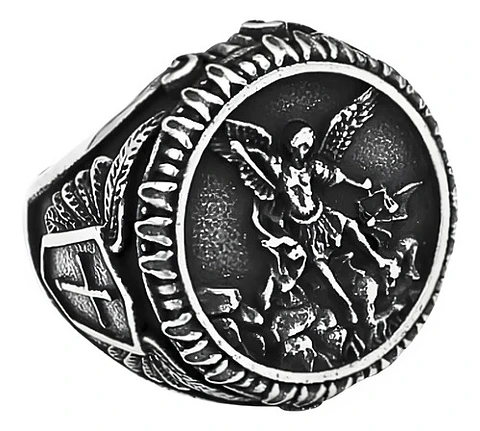 Gran Anillo Para Hombre Amuleto St Michael Arcángel Acero