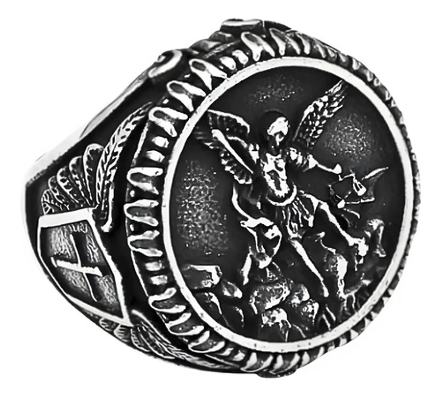 Gran Anillo Para Hombre Amuleto St Michael Arcángel Acero 1
