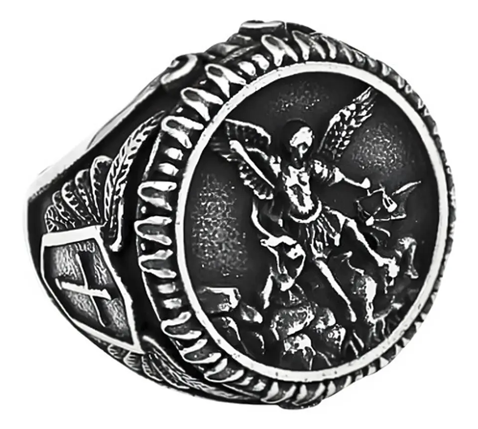 Gran Anillo Para Hombre Amuleto St Michael Arcángel Acero 1