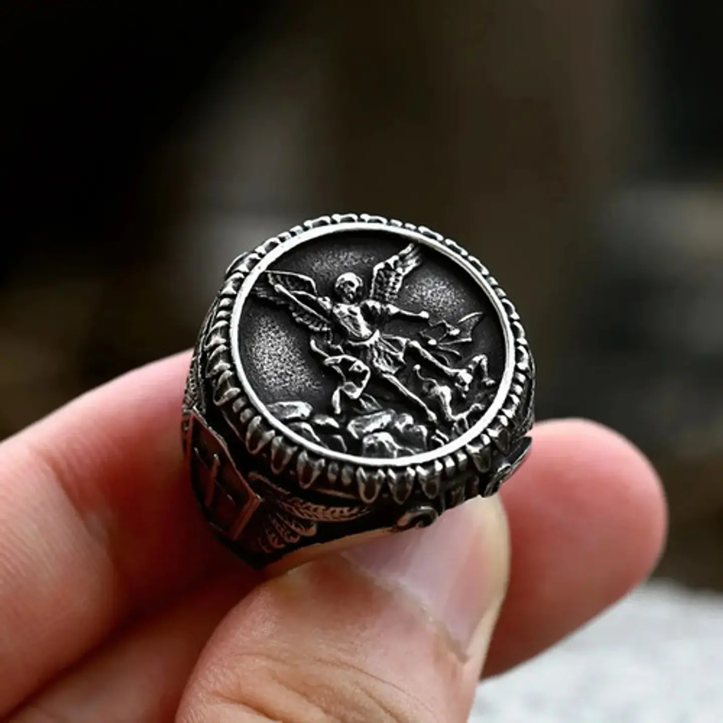Gran Anillo Para Hombre Amuleto St Michael Arcángel Acero 5