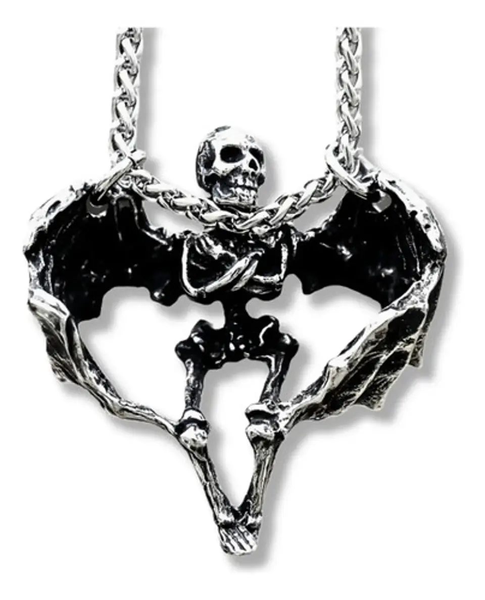 Collar Para Hombre Y Mujer Con Dije Calavera Alada De Acero  Plateado 1