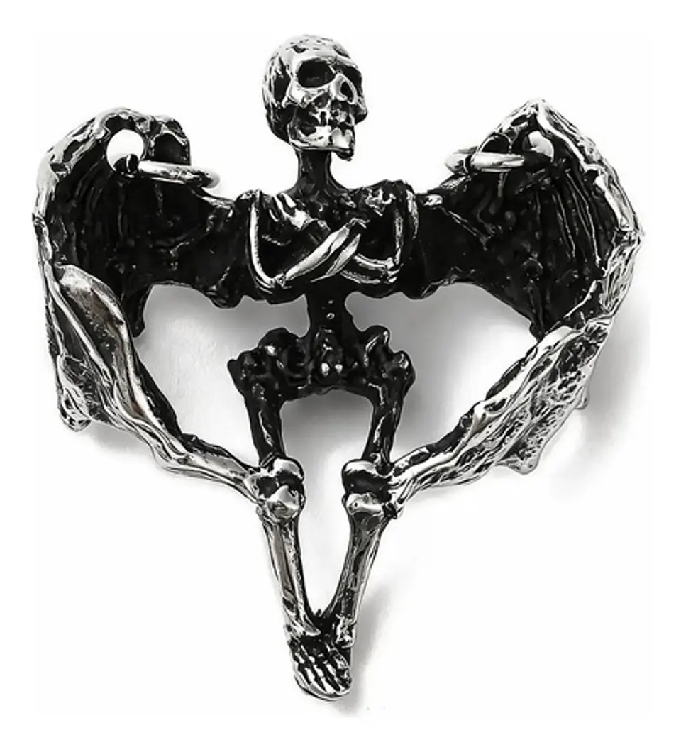 Collar Para Hombre Y Mujer Con Dije Calavera Alada De Acero  Plateado 8