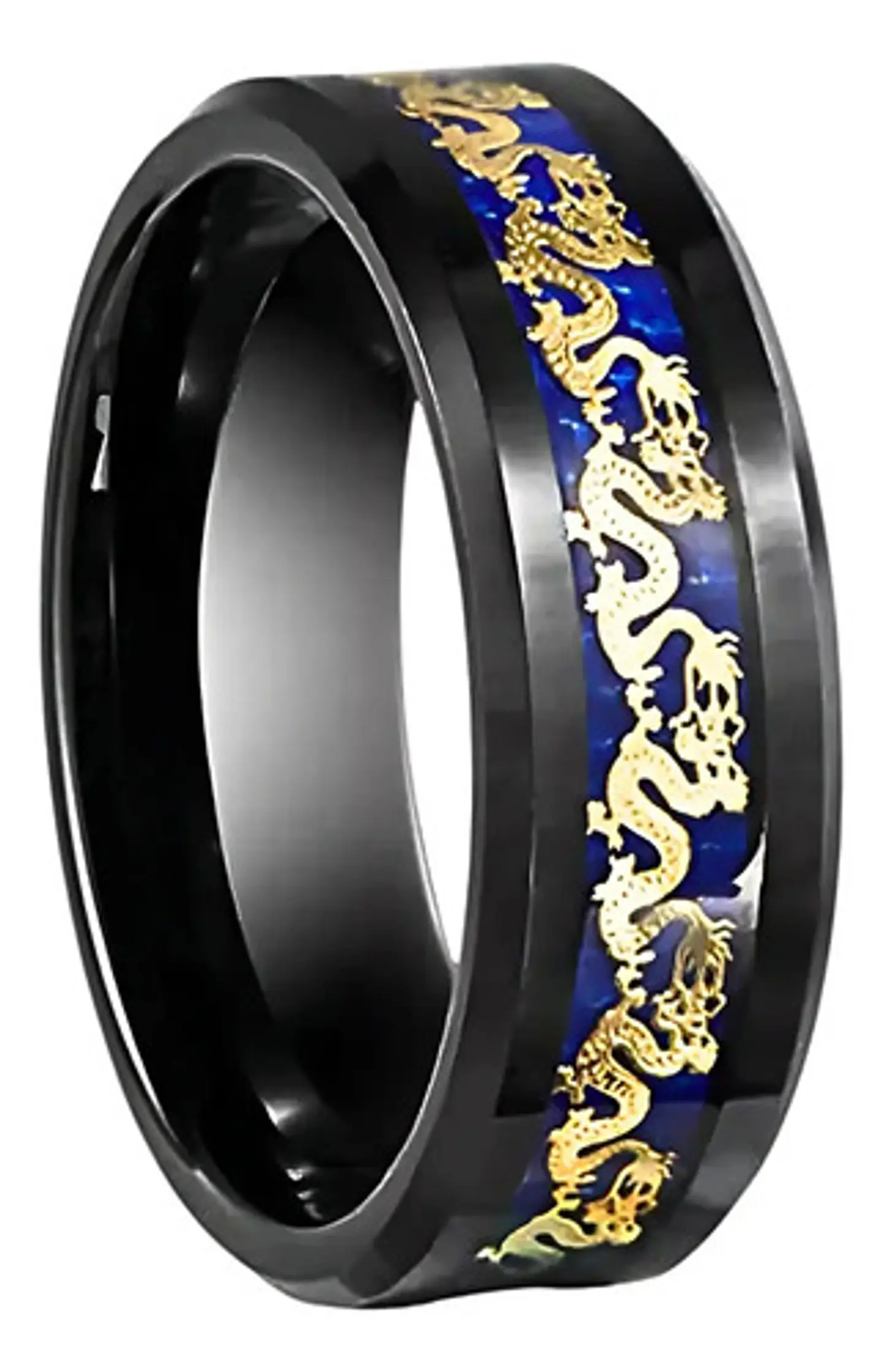 Anillo Argolla Acero Inoxidable Cadena Dragón Negro Hombre 2