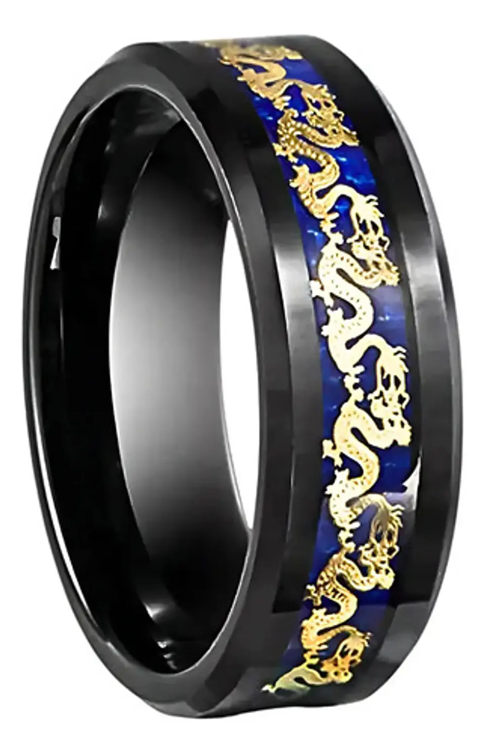 Anillo Argolla Acero Inoxidable Cadena Dragón Negro Hombre 2
