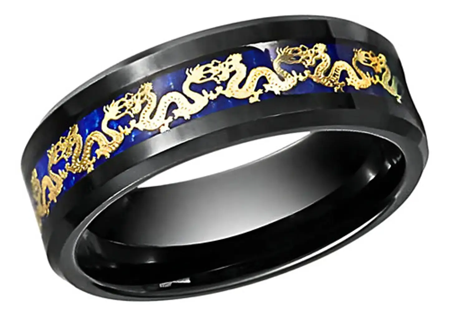 Anillo Argolla Acero Inoxidable Cadena Dragón Negro Hombre 3