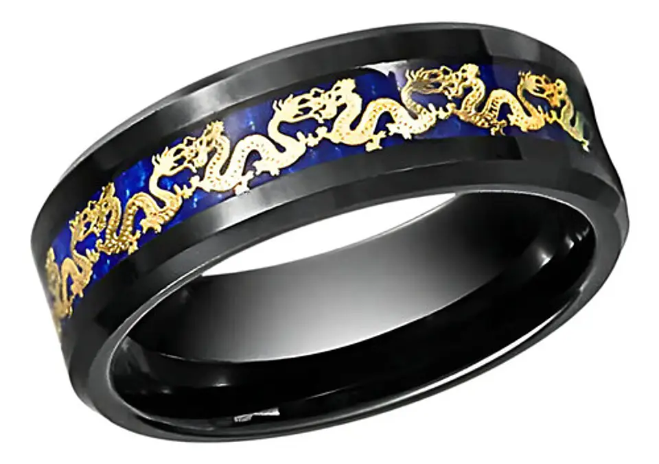Anillo Argolla Acero Inoxidable Cadena Dragón Negro Hombre 3
