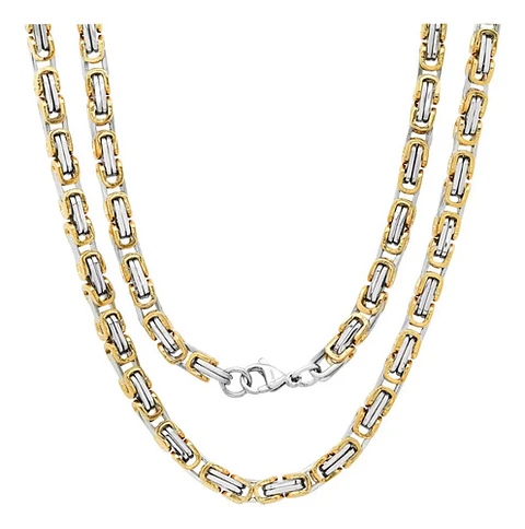 Cadena Para Hombre De 55 Cm Eslabón 5mm Bizantina Color Oro  Dorado/plateado