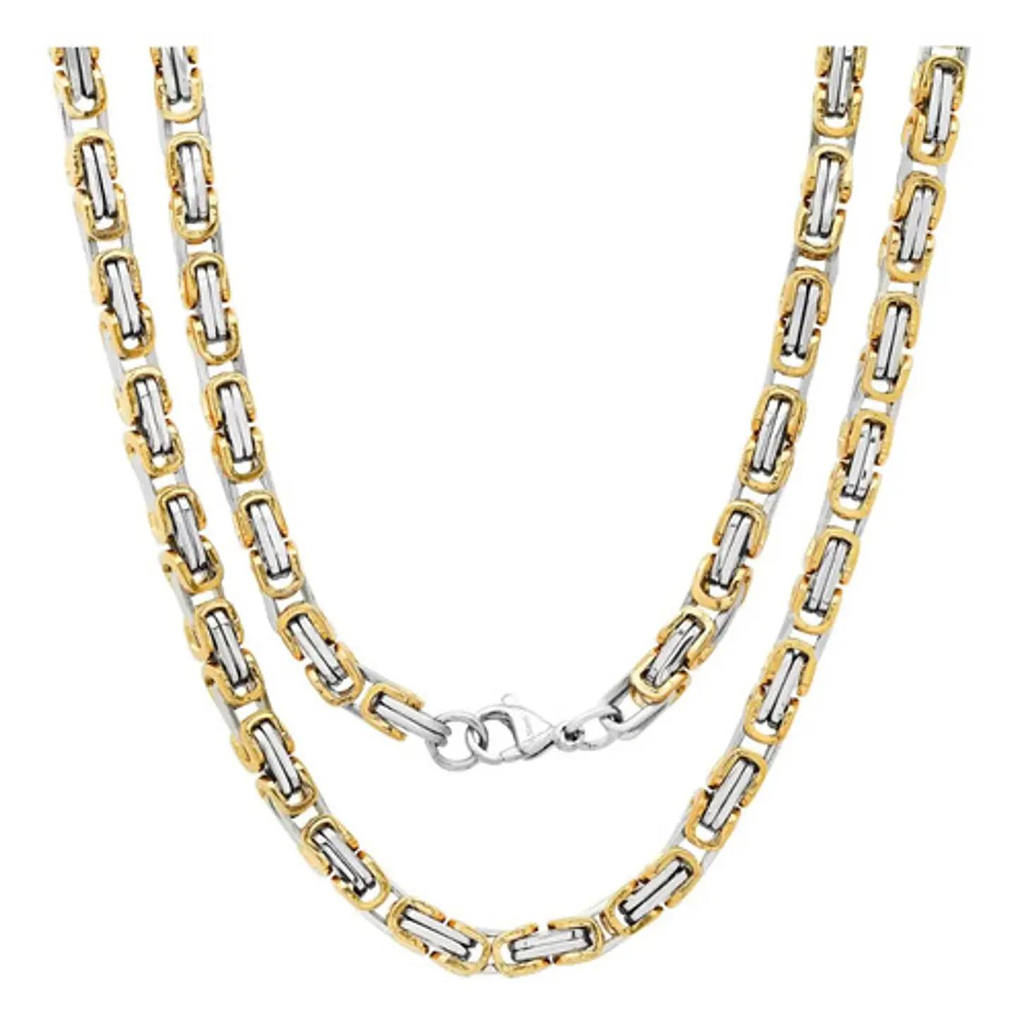 Cadena Para Hombre De 55 Cm Eslabón 5mm Bizantina Color Oro  Dorado/plateado 1