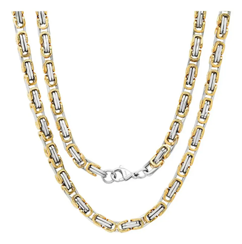 Cadena Para Hombre De 55 Cm Eslabón 5mm Bizantina Color Oro  Dorado/plateado 1