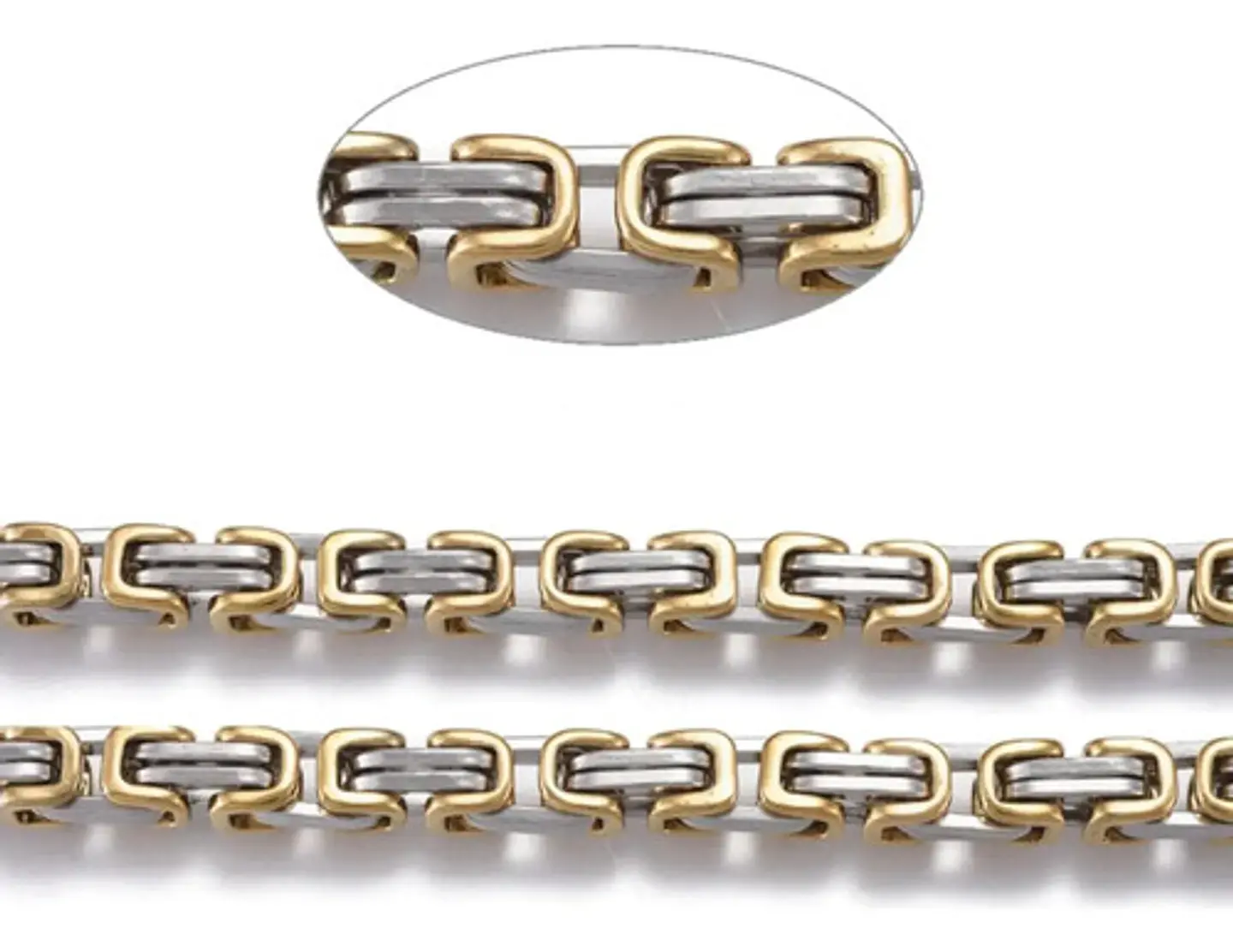 Cadena Para Hombre De 55 Cm Eslabón 5mm Bizantina Color Oro  Dorado/plateado 2