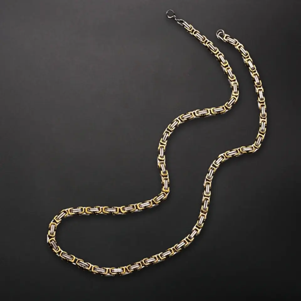 Cadena Para Hombre De 55 Cm Eslabón 5mm Bizantina Color Oro  Dorado/plateado 3
