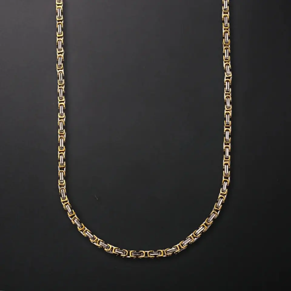 Cadena Para Hombre De 55 Cm Eslabón 5mm Bizantina Color Oro  Dorado/plateado 5