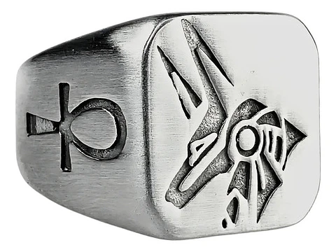 Anillo Para Hombre Dios Anubis Egipcio De Acero Color Plata
