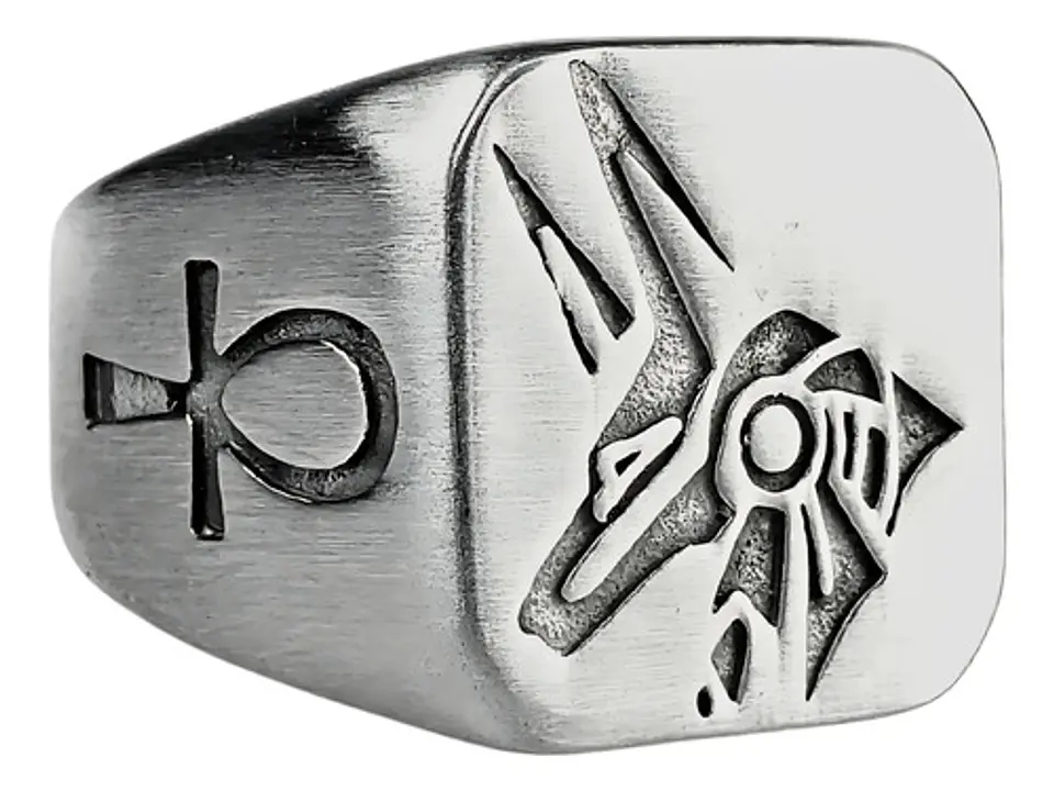 Anillo Para Hombre Dios Anubis Egipcio De Acero Color Plata 1