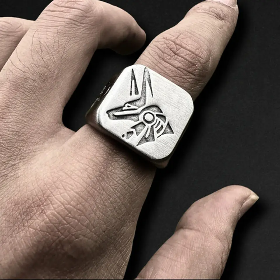 Anillo Para Hombre Dios Anubis Egipcio De Acero Color Plata 2