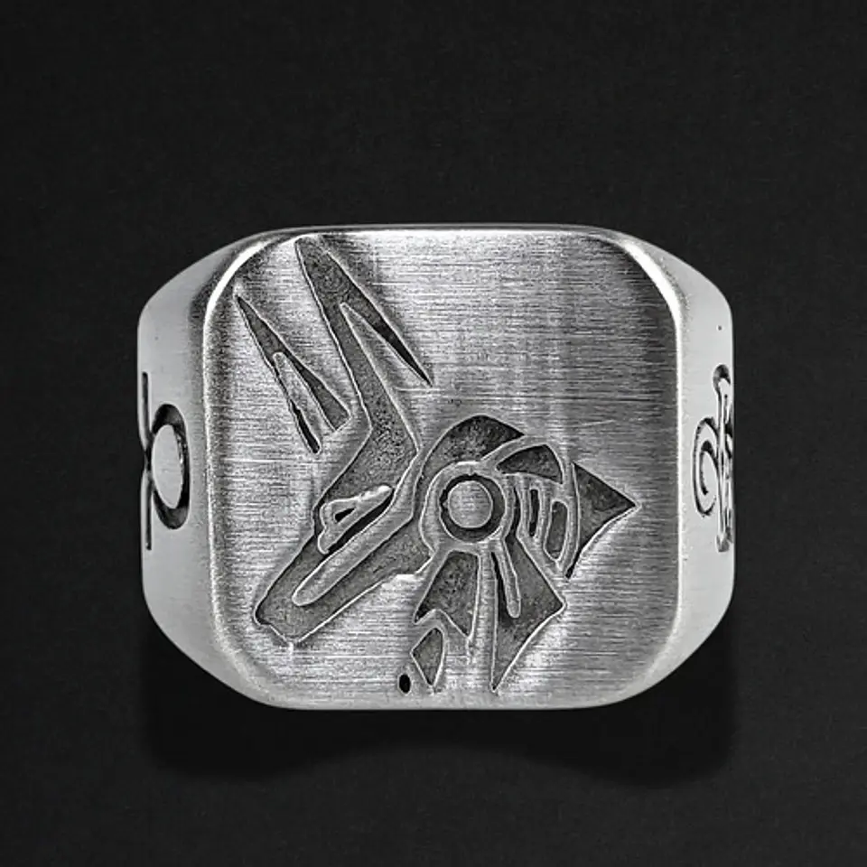 Anillo Para Hombre Dios Anubis Egipcio De Acero Color Plata 3