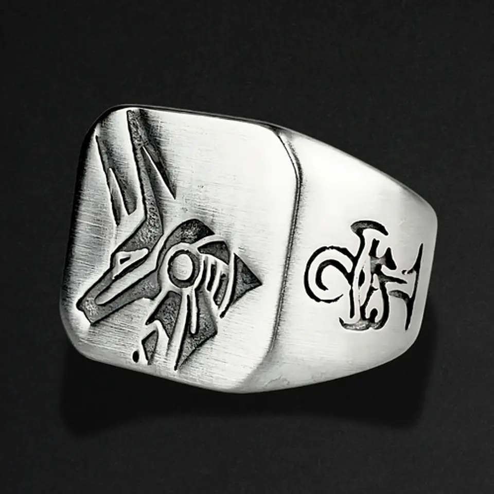 Anillo Para Hombre Dios Anubis Egipcio De Acero Color Plata 7