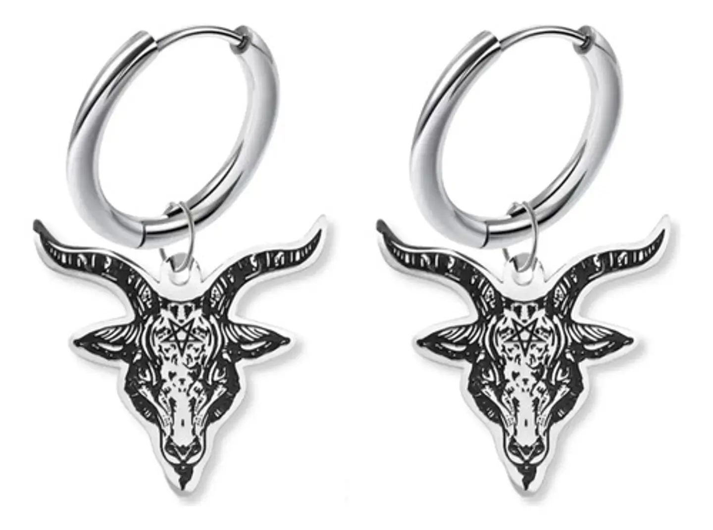 Set Joyería Para Hombre Mujer Con Cabeza De Cabra Pentagrama Plateado 4