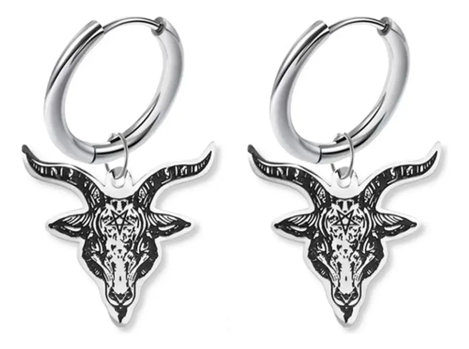 Set Joyería Para Hombre Mujer Con Cabeza De Cabra Pentagrama Plateado 4