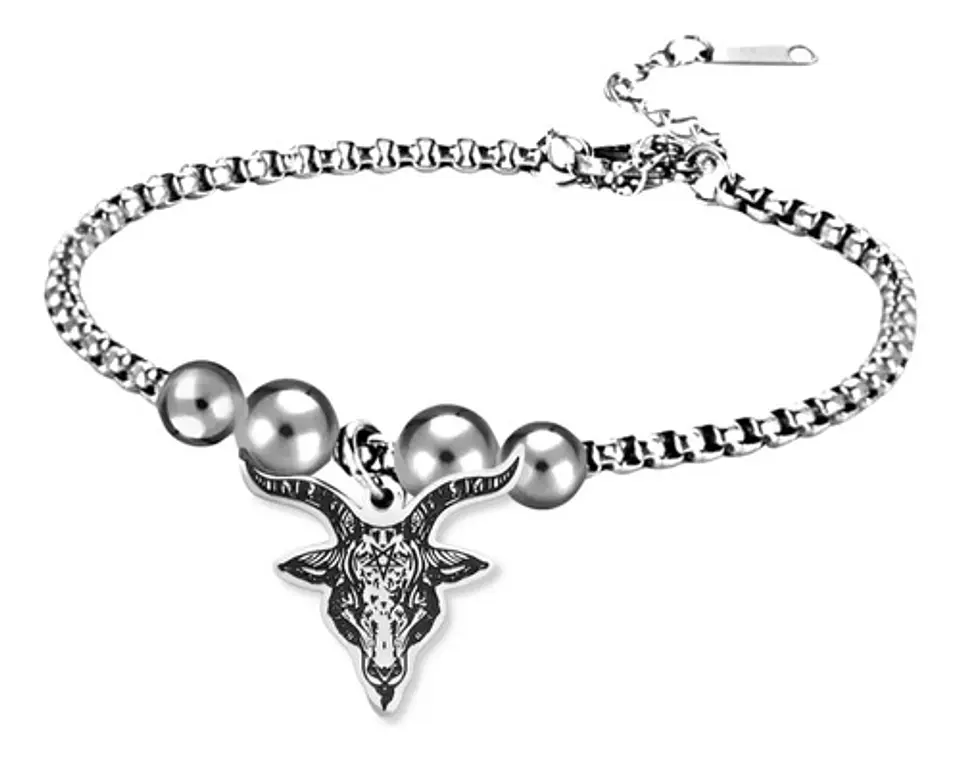 Set Joyería Para Hombre Mujer Con Cabeza De Cabra Pentagrama Plateado 5