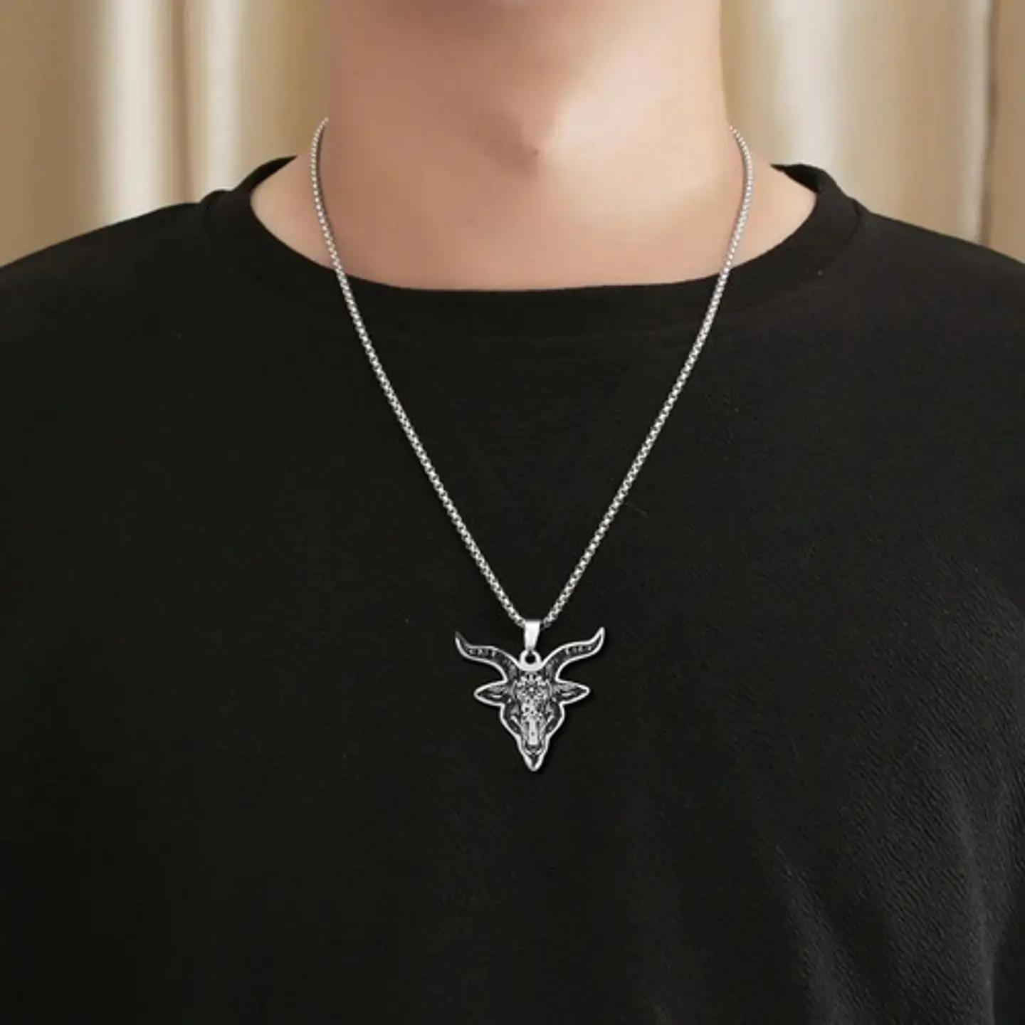 Set Joyería Para Hombre Mujer Con Cabeza De Cabra Pentagrama Plateado 10
