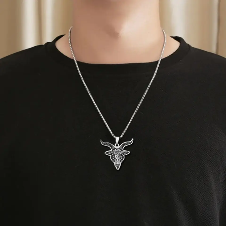 Set Joyería Para Hombre Mujer Con Cabeza De Cabra Pentagrama Plateado 10