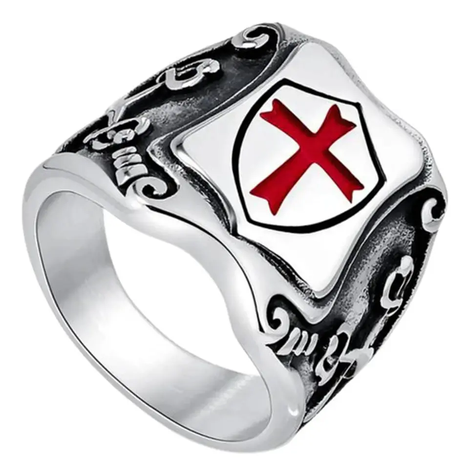 Anillo Para Hombre Con Escudo Cruz Caballeros Templarios 1