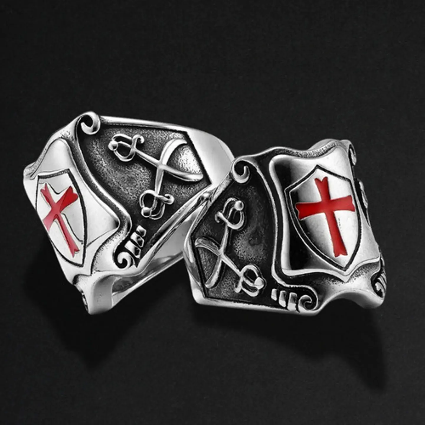 Anillo Para Hombre Con Escudo Cruz Caballeros Templarios 2